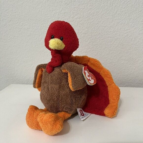 TY Pluffies Gobble the Turkey Plush Lovey 8” Beanie Stuffed Tylux 2007 - Picture 1 of 11